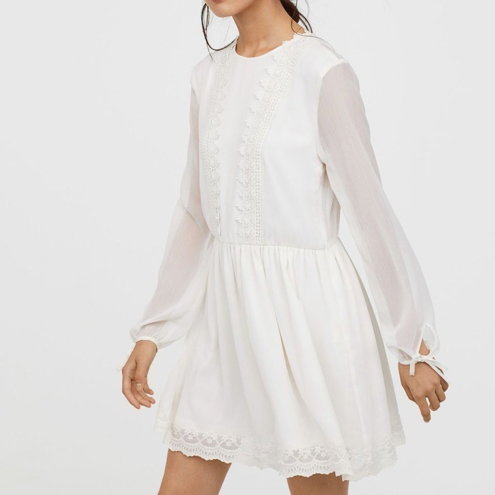 White Chiffon Mini Dress with Lace